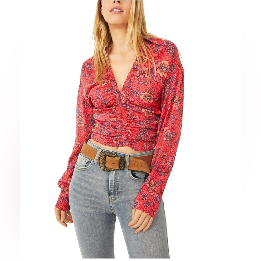 Free People I Got You Printed Top Ruby Combo